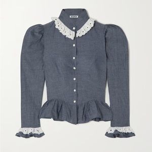 BATSHEVA
Grace broderie anglaise-trimmed cotton-chambray blouse